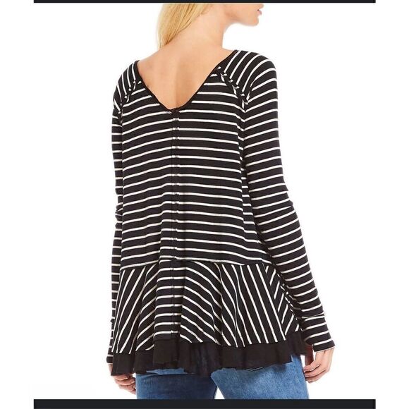 We the free striped black oversized long sleeve swing laced hem top S - Picture 5 of 9